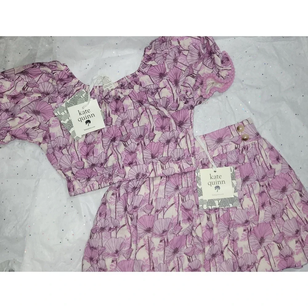 Kate Quinn Toddler Girls Purple Poppy Organic Cotton Top and Skirt Set 18-24M